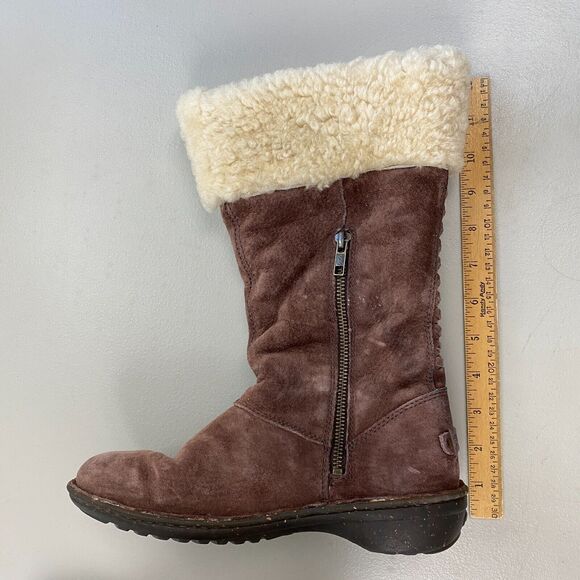UGG Karyn Cuffed Suede Sheepskin Boots Womens 7 Brown Mid Calf - Picture 8 of 15